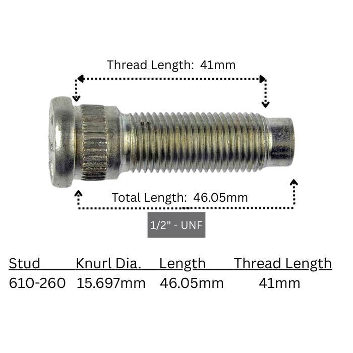 Dorman Press In Drum Brake Wheel Stud 1/2"-UNF | .618" Knurl | 1-13/16" Length - 10 Pack