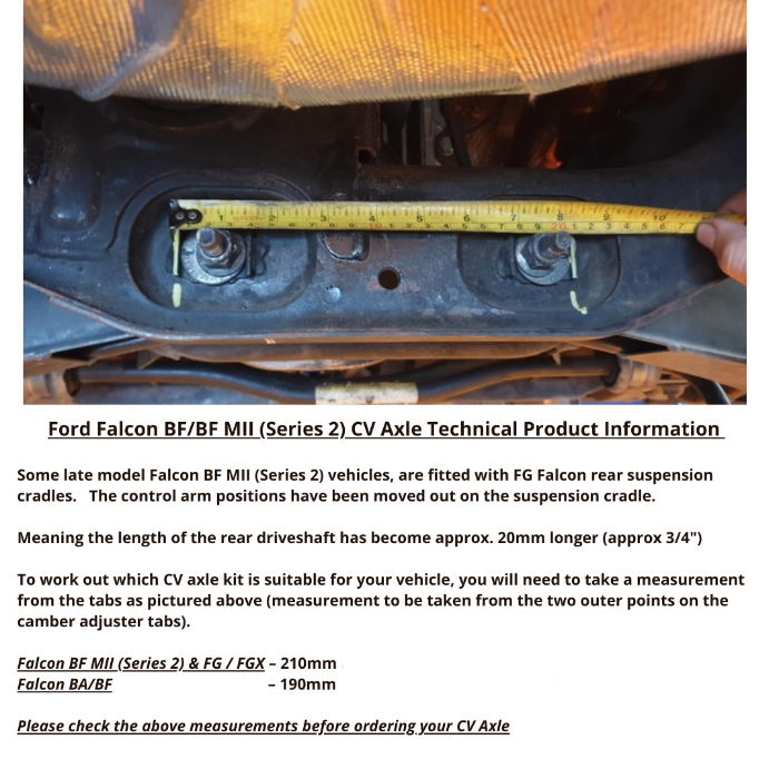 Dana Spicer Ford Falcon BA V8 6Cylinder 30 Spline CV Axles - PAIR