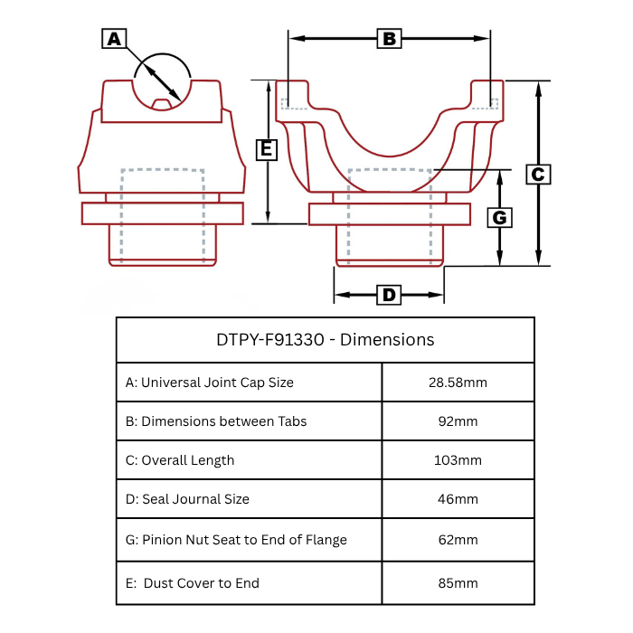 Dana Spicer Ford 9" Pinion Yoke 1330 Series | 28.58 Cap | 28 Spline