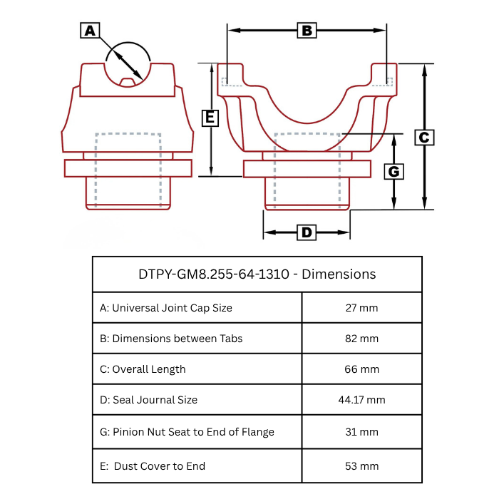 GM 8.2" '55-'64 Pinion Yoke 1310 Series | 27mm Cap | 17 Spline
