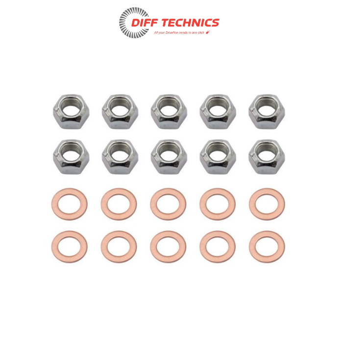 1964-1979 Ford 8” | Ford 9” Rear End Housing Nut & Copper Washer Kit (20 Piece)