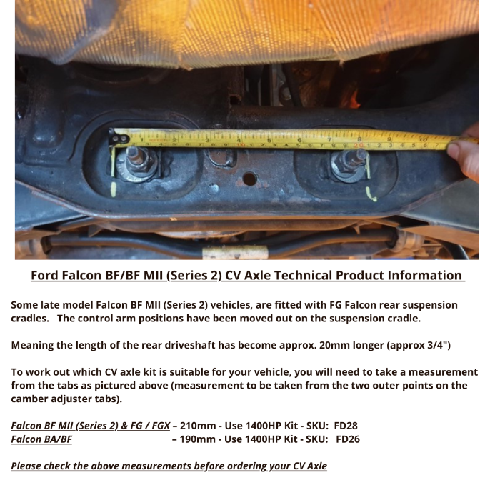 DSS Ford Falcon BA/BF Level 5 CV Axles/Hub Kit-1400HP