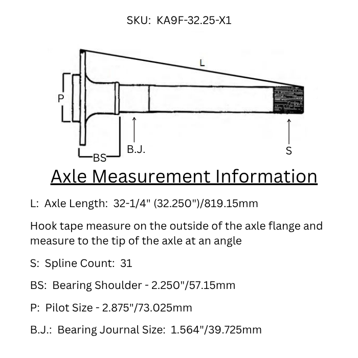 Tom's KA Axles Ford 9" 1981-87 Ford Bronco|1973-86 Ford F100 Length 32-1/4" 31 Spline Axle - Single