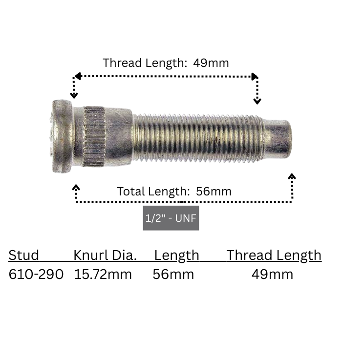 Dorman Press In Disc Brake Wheel Stud 1/2"-UNF | .619" Knurl | 2-3/16" Length - 10 Pack