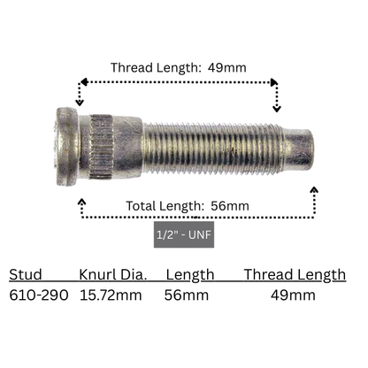 Dorman Press In Disc Brake Wheel Stud 1/2"-UNF | .619" Knurl | 2-3/16" Length - 10 Pack