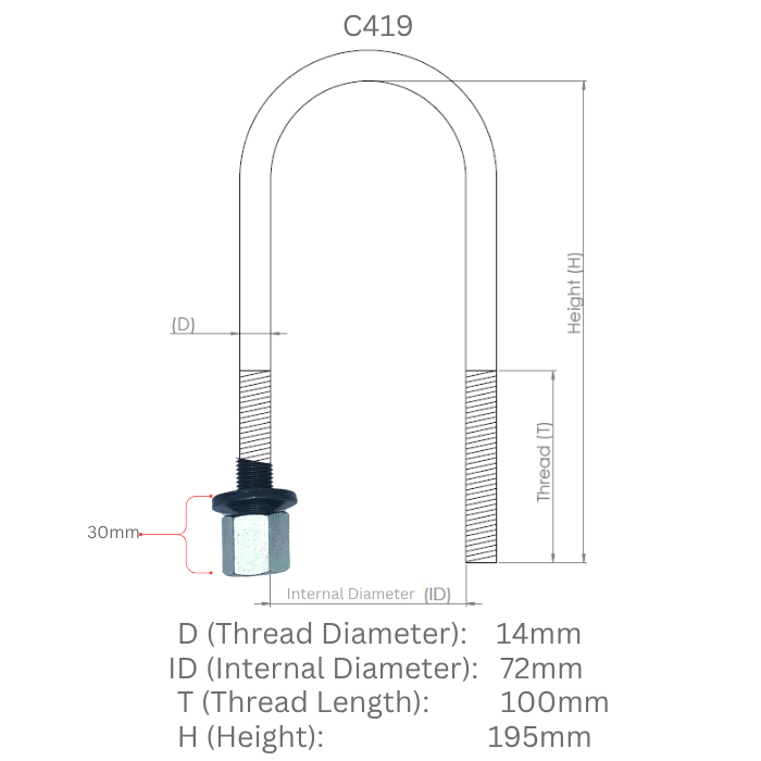 Diff Housing/Leaf Spring U-Bolt - Pack of 4 - C419
