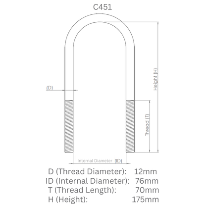 Diff Housing/Leaf Spring U-Bolt - Pack of 4 - C451