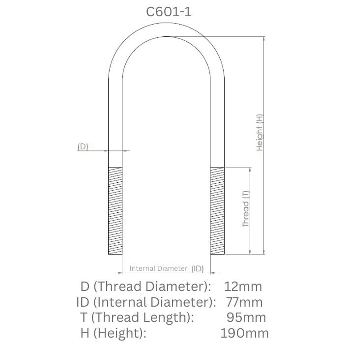 Diff Housing/Leaf Spring U-Bolt - Pack of 4 - C601-1