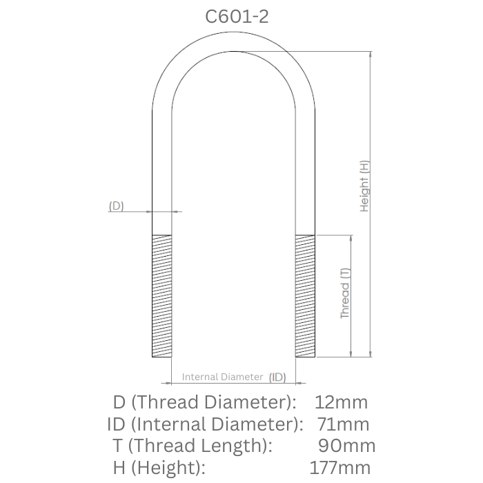 Diff Housing/Leaf Spring U-Bolt - Pack of 4 - C601-2