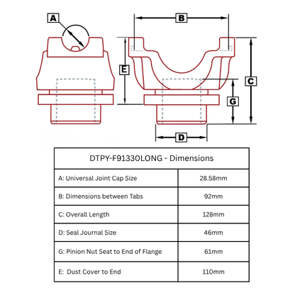 Ford 9" Pinion Yoke 1330 Series Long | 28.58 Cap | 28 Spline