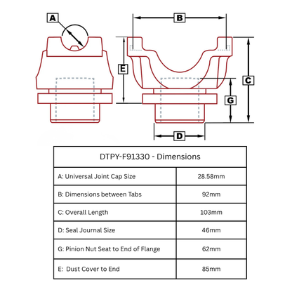 Dana Spicer Ford 9" Pinion Yoke 1330 Series | 28.58 Cap | 28 Spline